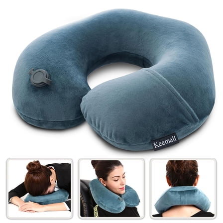 Inflatable Travel Neck Pillow for Airplane Train Car Washable Pillowcase U Shaped Office Napping Pillow
