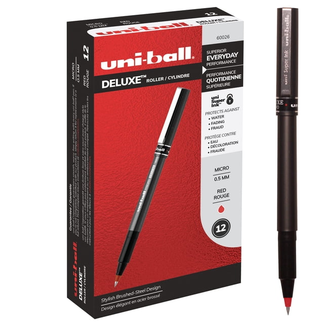 Bolígrafo Rollerball Uni-Ball Deluxe, 0,5 mm, tinta roja, paquete de 12