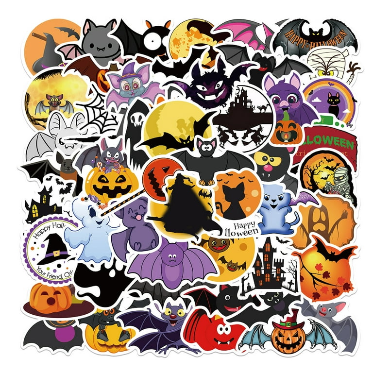 Halloween Sticker Roll 1.5 Inches - 200 Pcs 6 Designs Happy