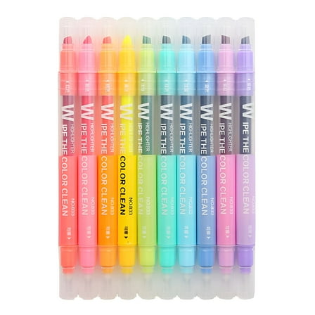 LAMIRO 10 Colors Erasable Highlighters Assorted Colors Wide And Fine Tips Pastel Marker Set For Highlighting In Student Office 2ml