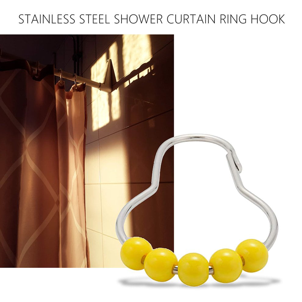 12Pcs Household Color Acrylic Ball Iron Plating Hook Heightening Shower Curtain Ring Shower Curtain Hook yellow 
