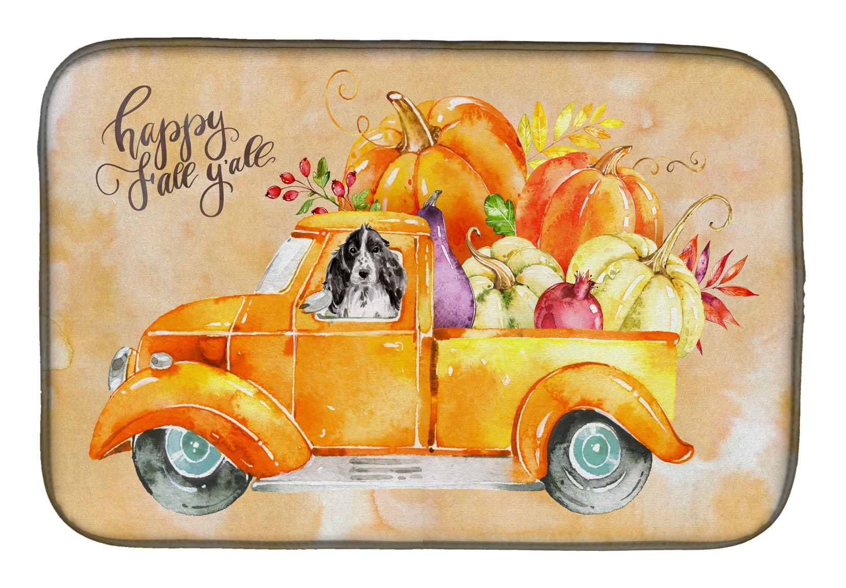 Fall Harvest Black Parti Cocker Spaniel Dish Drying Mat