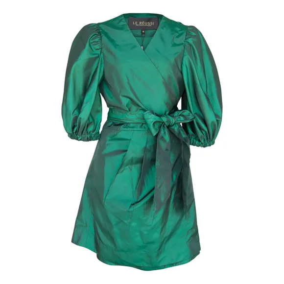 LE REUSSI Green Wrap Dress - Size: M, Made in USA.