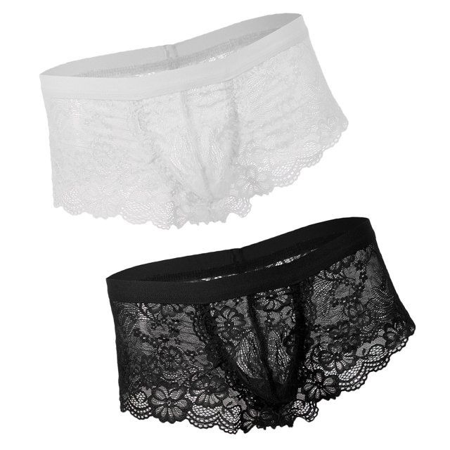 2 Piezas Sexy Hombres Encaje Transparente Ver A Través De Bragas Calzoncillos Ropa Interior Lencería SM SunniMix bragas de encaje de flores para hombres