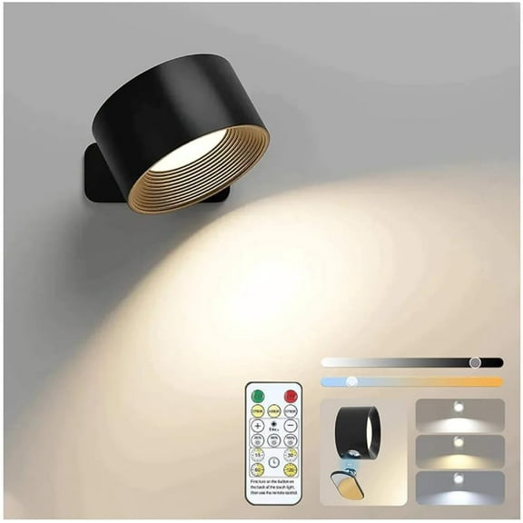 Lights of Sweden Wall Lamps - Rechargeable Infinity Wall Lamps with Remote Control, 3 Color Temperatures & Dimmable, 360 ° Rotatable Cordless Magnetic Sconces for Bedroom, Hallway