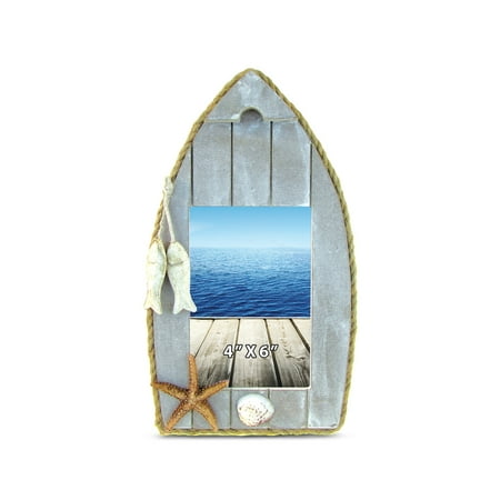 Puzzled Coastal 4 x 6 Distressed Wooden Sail Boat Picture Frame, Lake House Cruise Decoration Back Easel Handcrafted For Tabletops Office Desktop Tabletop Accent - Nautical Beach Theme Home