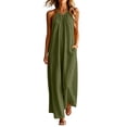 thumbnail image 3 of Tqcoqu Sleeveless Long Dress for Women,Boho Halter Maxi Sundress Casual Loose Dresses,Army Green Women's S-XXL, 3 of 8