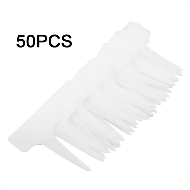 50 etiquetas de plástico tipo T para plantas, etiquetas para césped, jardín, vivero, color blanco