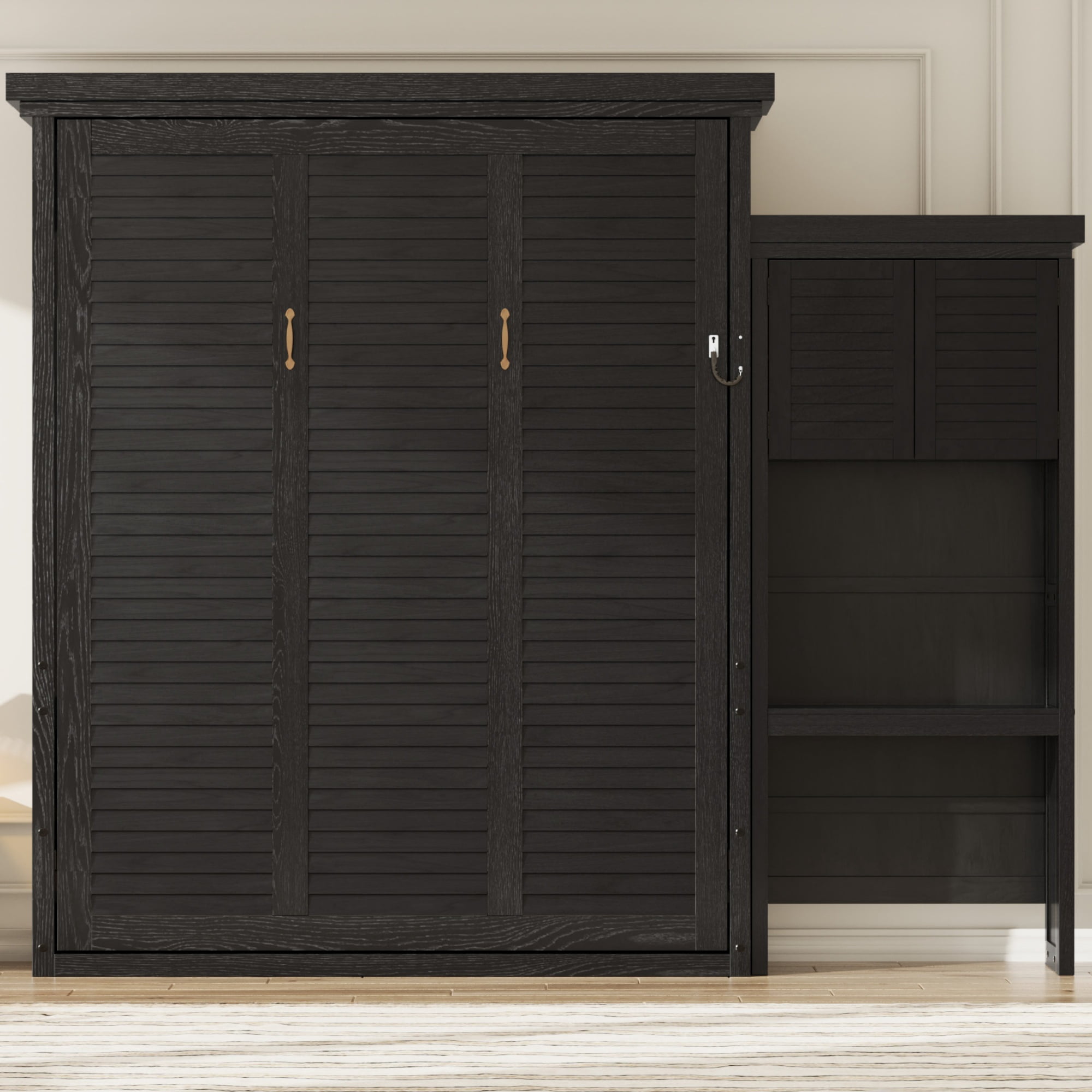 Queen Size Murphy Bed with Convertible Multiple Storage Shelves for Small Space, Guest Room