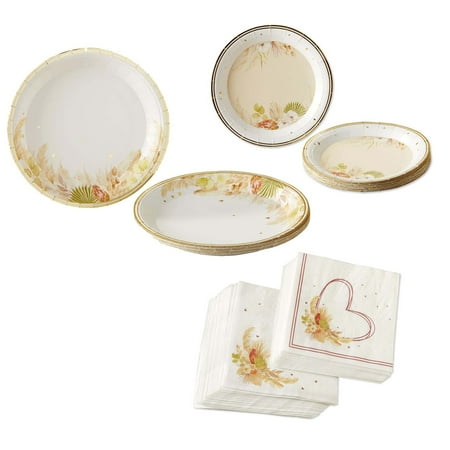 Boho Paper Plates Napkins, Kate Aspen 16pcs 7 inch & 16pcs 9 inch Heavy Duty Disposable Party Plates, 30pcs 6.5 inch Durable Paper Napkins for Birthday, Baby Shower Party