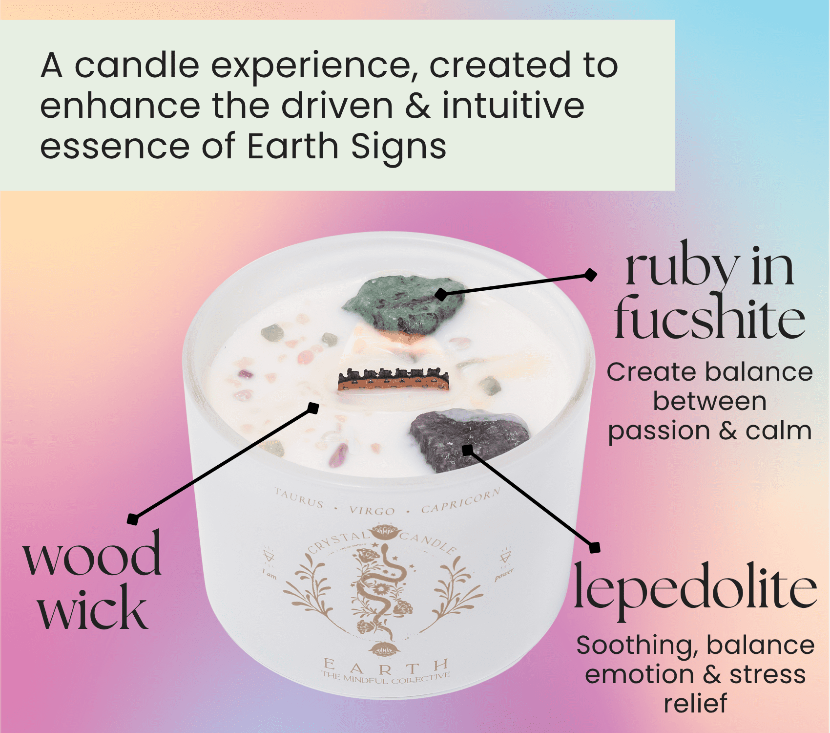 Taurus Virgo Capricorn Gifts for Women - 12oz Wood Wick Candles that Crackle with Crystals and Healing Stones. Healing Crystal Candles for Women Home Scented. Soy Wax, for Zodiac Birthdate