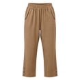 thumbnail image 5 of Capri Pants for Women Straight Leg Elastic Waist Comfy Cotton Blend Lounge with Pockets Khaki Loose Cropped Size L, 5 of 7