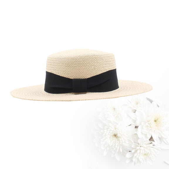 Niceauty Wide Brim Beach Hat Elegant Straw Sun Hat Black 1Set
