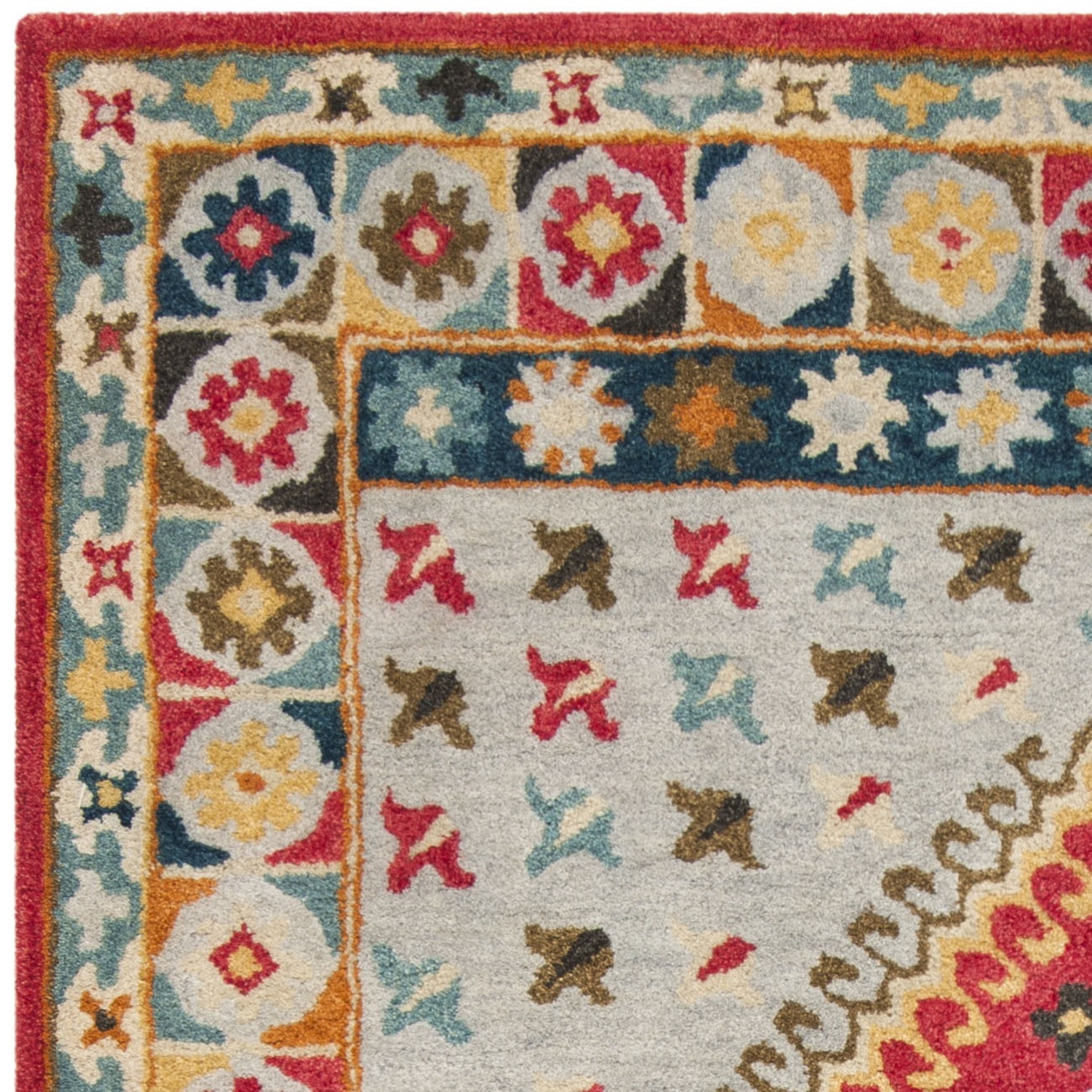 SAFAVIEH Heritage Rosheen Floral Wool Area Rug, Grey/Red, 5' x 8'