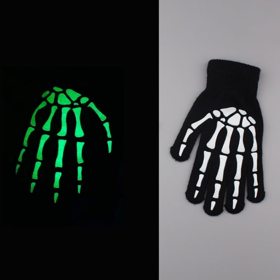 Ticikt Skeleton Gloves, Luminous Skull Bone Knit Gloves, Halloween Costume Party Cosplay Accessory for Adult,Black1