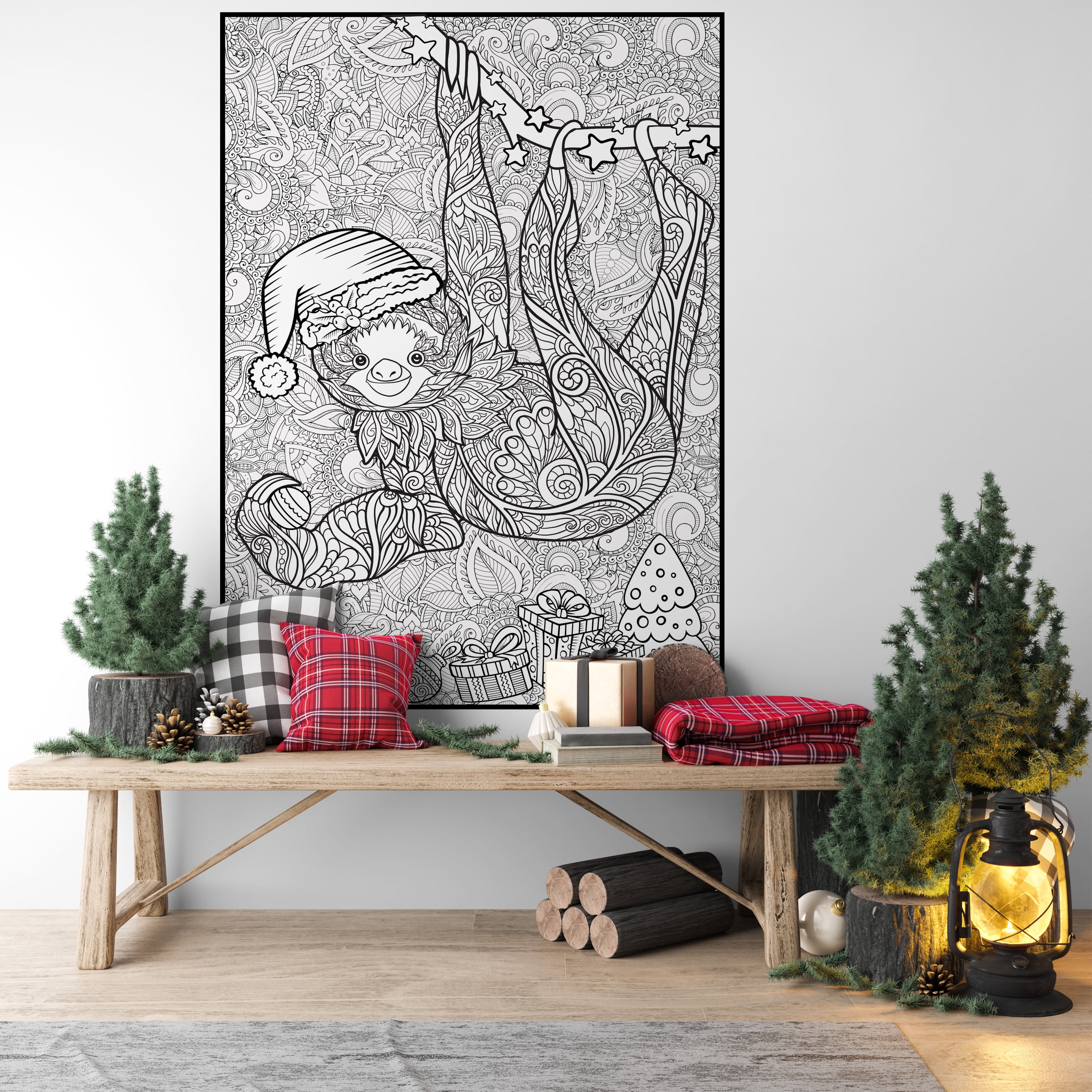 Giant Coloring Poster - Premium Jumbo Coloring Sheets for Kids & Adults with Thick Bleed-Resistant Pages, Use on Floor, Wall, or Table, Use With Alcohol Based Markers (30" x 21" , Christmas Sloth)