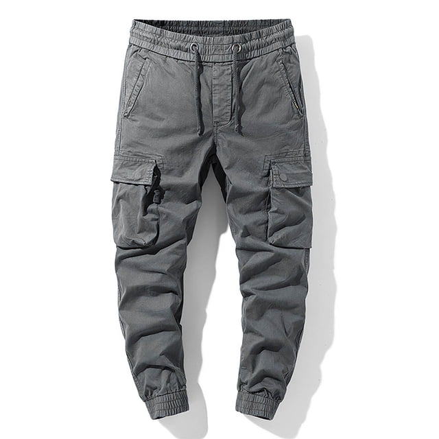 Pantalones largos de moda para hombre, casuales, de color sólido, cargo, con bolsillos y cremallera, cintura elástica, pantalones largos de algodón para hombre.