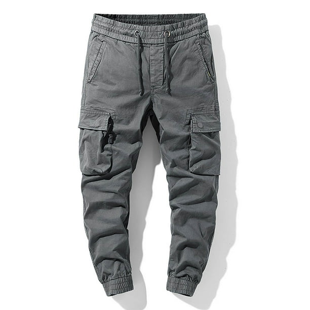 Pantalones largos de moda para hombre, casuales, de color sólido, cargo, con bolsillos y cremallera, cintura elástica, pantalones largos de algodón para hombre.