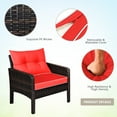 thumbnail image 4 of Patiojoy 4 Piece Patio Conversation Set Rattan Wicker Loveseat Sofa Coffee Table & Glass Top Red Cushions, 4 of 8