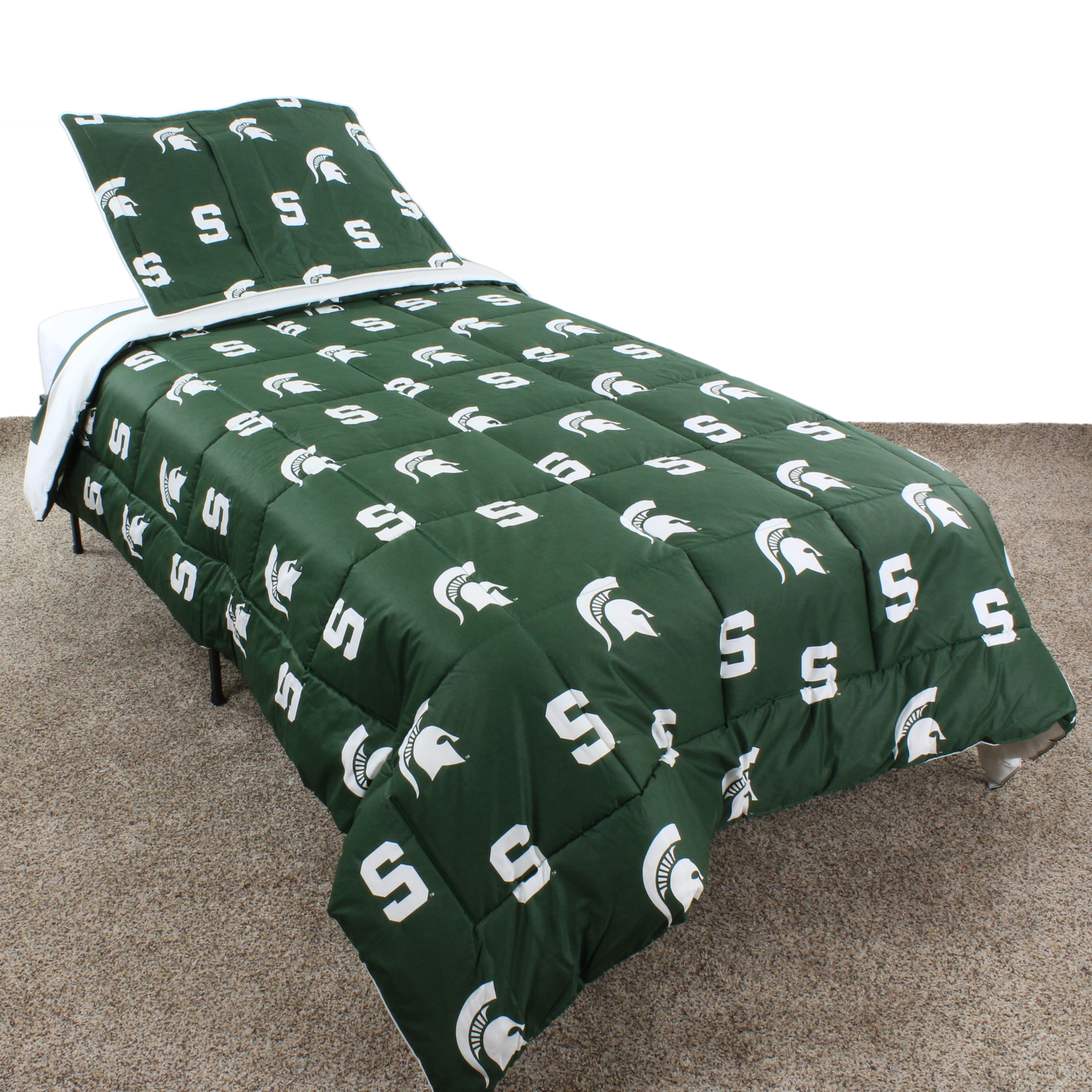 Michigan State Spartans 2 Pc Reversible Cotton Comforter Set, 1 Comforter, 1 Sham, Twin