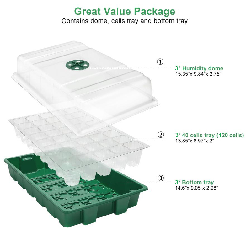 3 Pcs Seed Starter Trays, 40-Cell Plant Propagator with Humidity Dome, Greenhouse Seedling Growing Tray
