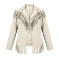 thumbnail image 5 of IFNWSV Womens Bomber Jacket Pointed Collar Button Open Long Sleeve Solid Fringe Trim Frayed Hem Jacket, 5 of 5
