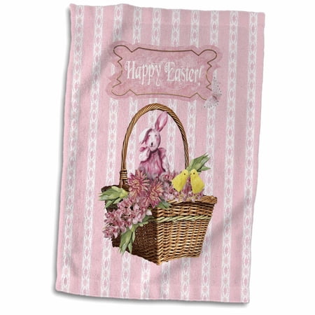 3dRose Bunny Rabbit and Chicks in Basket of Pink Flowers, Happy Easter - Towel, 15 by 22-inch