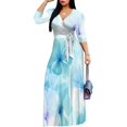 thumbnail image 2 of Vestido largo con estampado floral, cuello en V y manga abullonada para mujer, 2 of 6