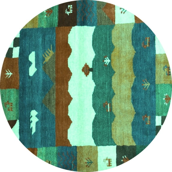 Ahgly Company Machine Washable Indoor Round Abstract Turquoise Blue Contemporary Area Rugs, 8' Round