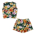 thumbnail image 5 of chaqlin Tropical Hibiscus Girl's 2-Piece Matching Set Sleeveless Tank Top and Soft Athletic Shorts with Pockets Summer Athletic Sport Outfits Toddler to Big Kid 5-14Years Old, 5 of 7