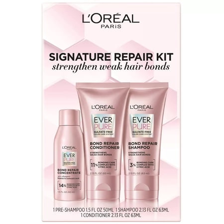L Oreal Paris EverPure Sulfate Free Bond Repair Shampoo and Conditioner 3 PC Set