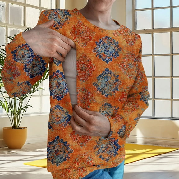 Qulqfy Womens Breastfeeding Sweatshirts Nursing Orange Maternity Zipper Sweatshirts Boho Women's Fall Tops L