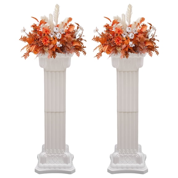 Shangmakel 2 Pcs Roman Column Wedding Decorative Stands, Plastic Pedestal Stands Plastic Greek Columns Pedestal for Wedding Decoration, Parties White
