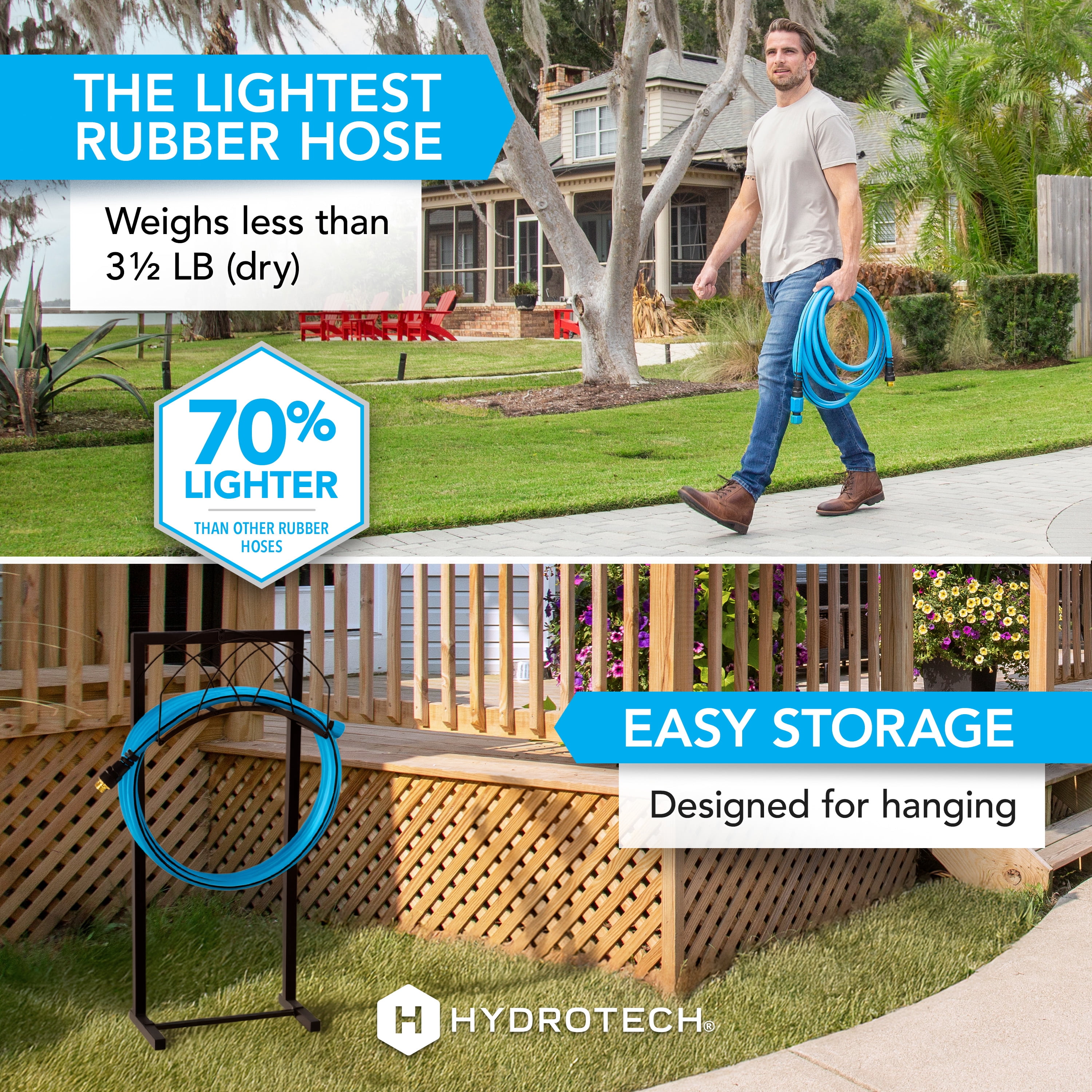 HydroTech Super-Lite 25 ft Garden Hose Hybrid Polymer Rubber 5/8"  – Ultra Lightweight Kink-Resistant Water Hose, Drinking Water Safe, Durable Polymer Construction with Force Control Technology