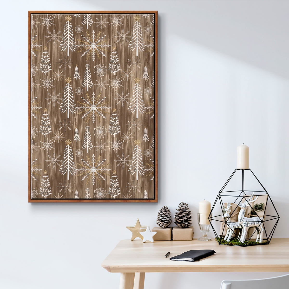 Barnwood Wonderland Collection E - Framed Gallery Wrapped Holiday Canvas - 25 x 37 - Rosewood Frame