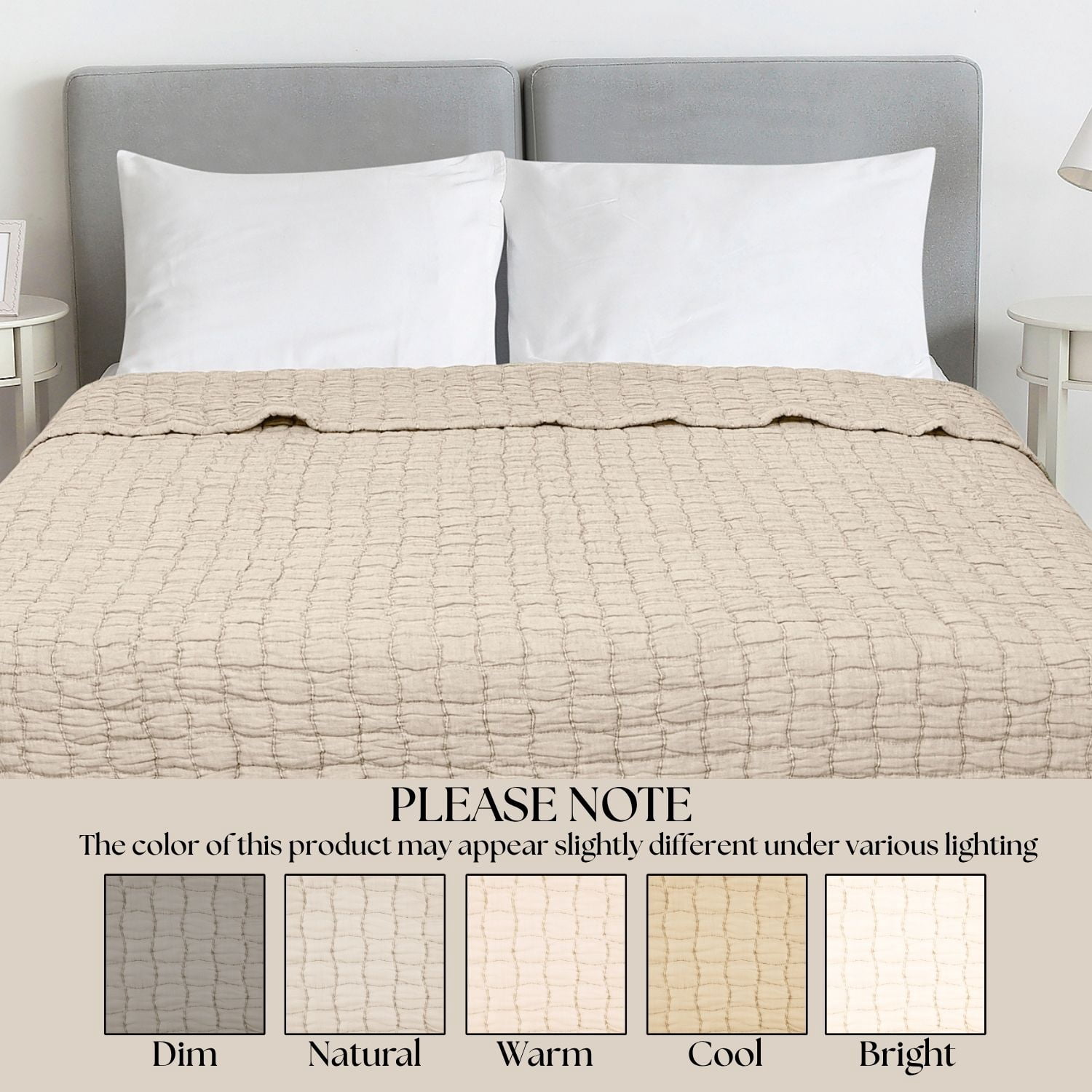 Mainstays Check Matelasse Quilt, Beige, Full/Queen