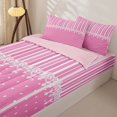 thumbnail image 2 of Castle Fairy Retro Lace Border Zipper Full Size Comforter Sets with Fitted Sheet and 2 Pillowcases,Minimalism Heart Grid Zipper Bedding Set,Hot Pink White,Reversible, 2 of 7