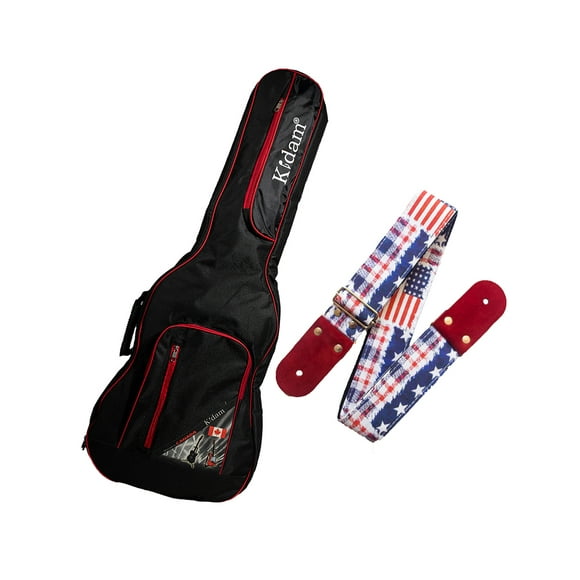 PAQUETE Estuche para guitarra eléctrica Funda para guitarra Gig bag, guitar case para trasporte y protección, color negro bordes rojos + Tahali strap correa Kidam USA