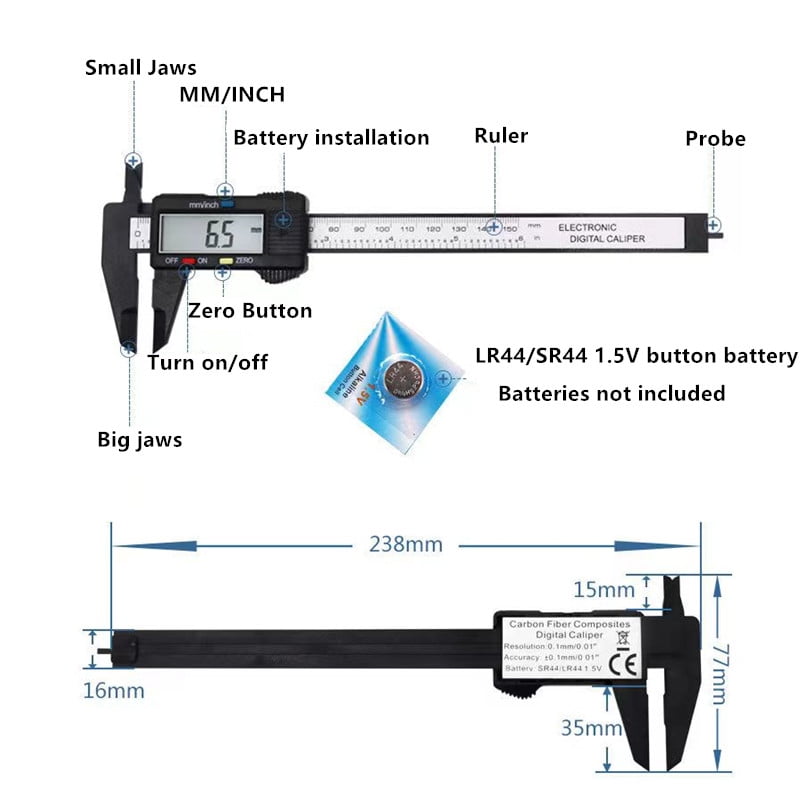 AHOME 150mm  Electronic Digital Caliper Carbon Fiber Dial Vernier Caliper Gauge Micrometer Measuring Tool Digital Ruler