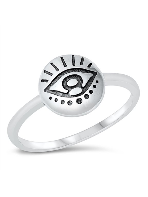 Sterling Silver Decorated Eye Ring Size 7