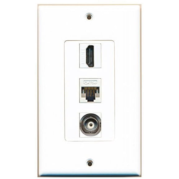 RiteAV - 1 Port HDMI and 1 Port BNC and 1 Port Cat5e Ethernet White Decorative Wall Plate