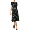 thumbnail image 2 of INSPIRE CHIC Polka Dots Dresses for Women's Crew Neck Short Sleeve Belted Midi Dress XS Black, 2 of 6