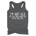 thumbnail image 3 of CFLVAEK I'm Not Old Tank Top for Women Casual Summer Racerback Crewneck Tops Loose Fit Sleeveless Shirts Funny Letter Graphic Tees 2025 Dark Gray L, 3 of 7