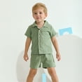 thumbnail image 3 of GYRATEDREAM Toddler Baby Boys Clothes Set Short Sleeve Button-Down Shirt Tops + Cotton Linen Shorts 2PCS Summer Outfit, 12-18M, 3 of 9