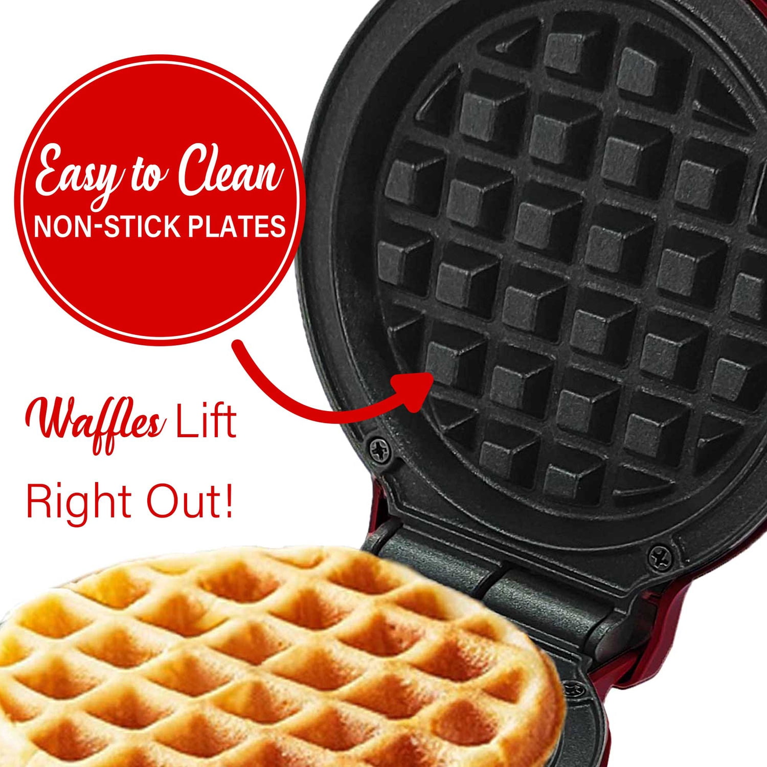 Brentwood Non-Stick Mini Waffle Maker, Red