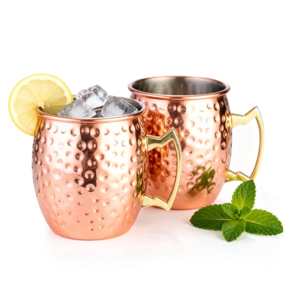 Moscow Mule Mugs Set of 2, 18oz Hammered Copper Cups Stainless Steel Cocktail Drinking Mug for Cold Drinks, Beer, Wine, Bars, Parties, Gifts
