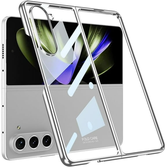 case for Galaxy Z Fold 5 Case Clear with Screen Protector Electroplating Border Design Protective Cover for Samsung Galaxy Z Fold 5, Silver