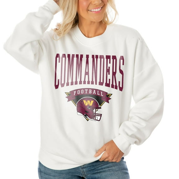 Women's Gameday Couture White Washington Commanders Oversized Yard Line Tri-Blend Pullover Sweatshirt