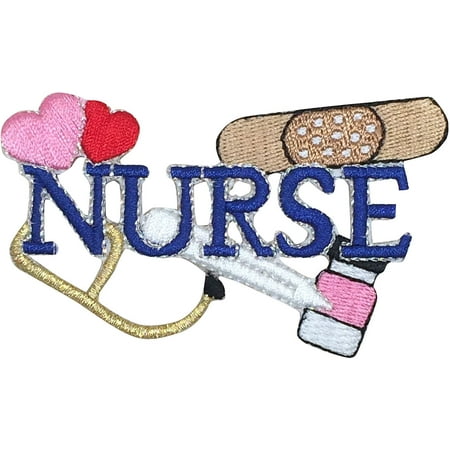 Blue Nurse - Hearts, Medical Stethoscope, Bandaid and Medicine - Iron On Applique/Embroidered