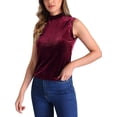 thumbnail image 4 of INSPIRAR CHIC Camisetas sin mangas de terciopelo con cuello de tortuga para mujeres XL Rojo Vino, 4 of 6